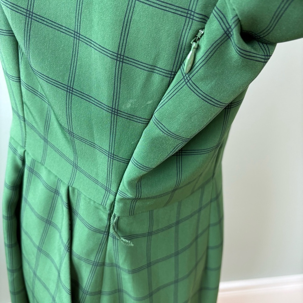 DownEast Modest Green Windowpane Check Academia Coquette Shirt Dress Sz L - Picture 9 of 13
